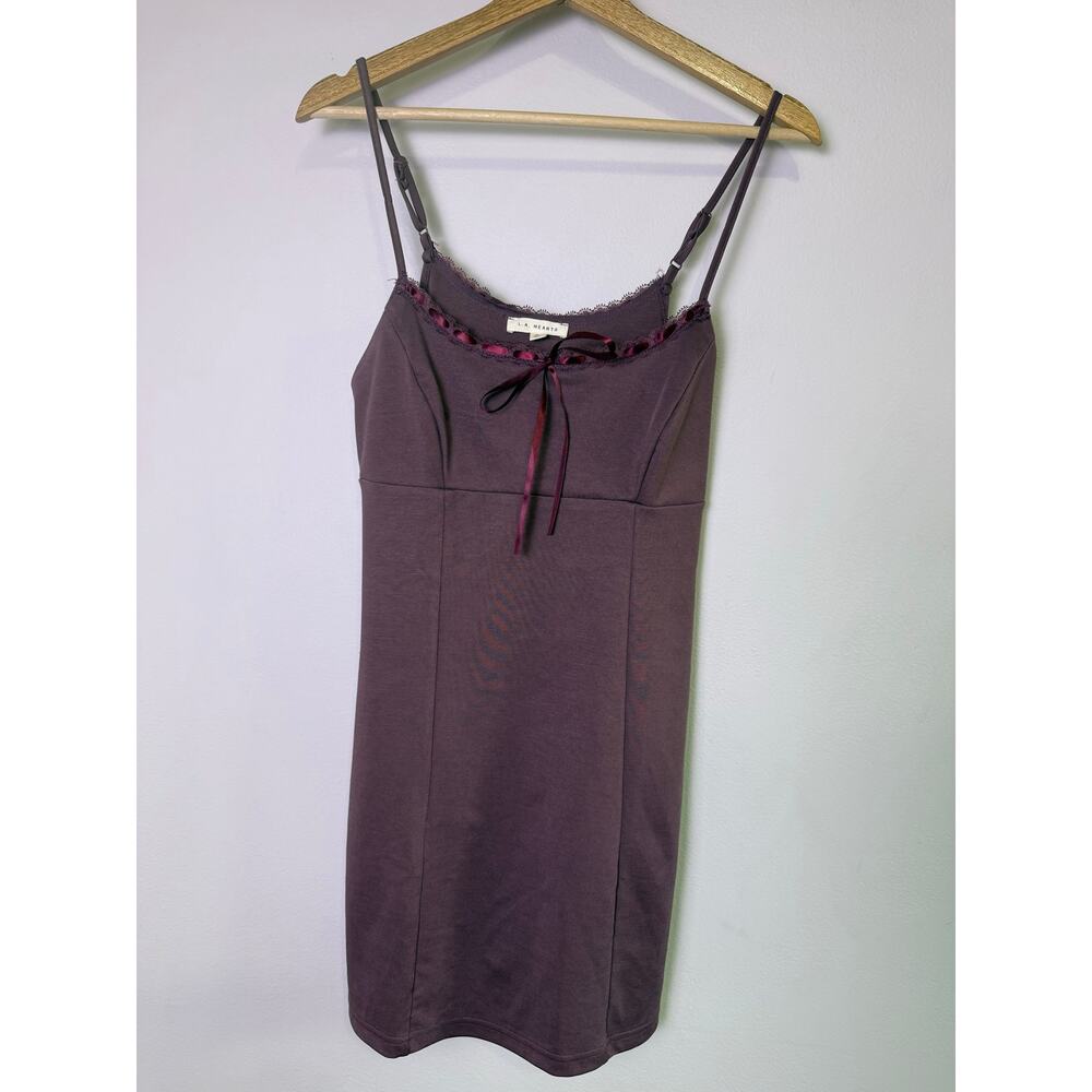 LA Hearts Lace Trim Ribbon Tie Mini Dress Purple Spaghetti Strap Size M - Picture 5 of 5